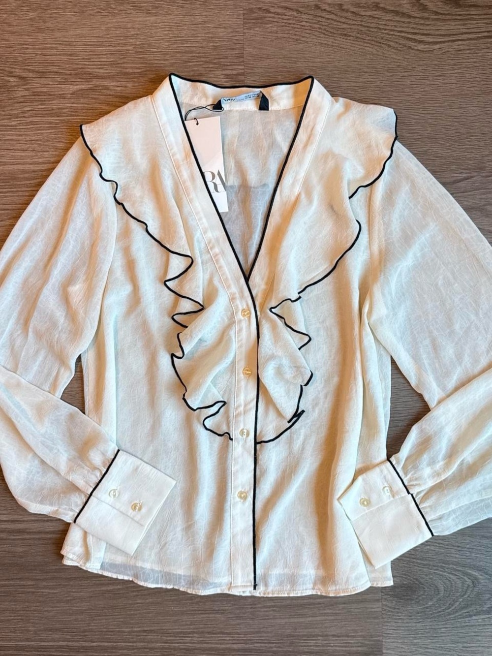 Zara Ruffled Button-Down Ruffle Blouse Size XS